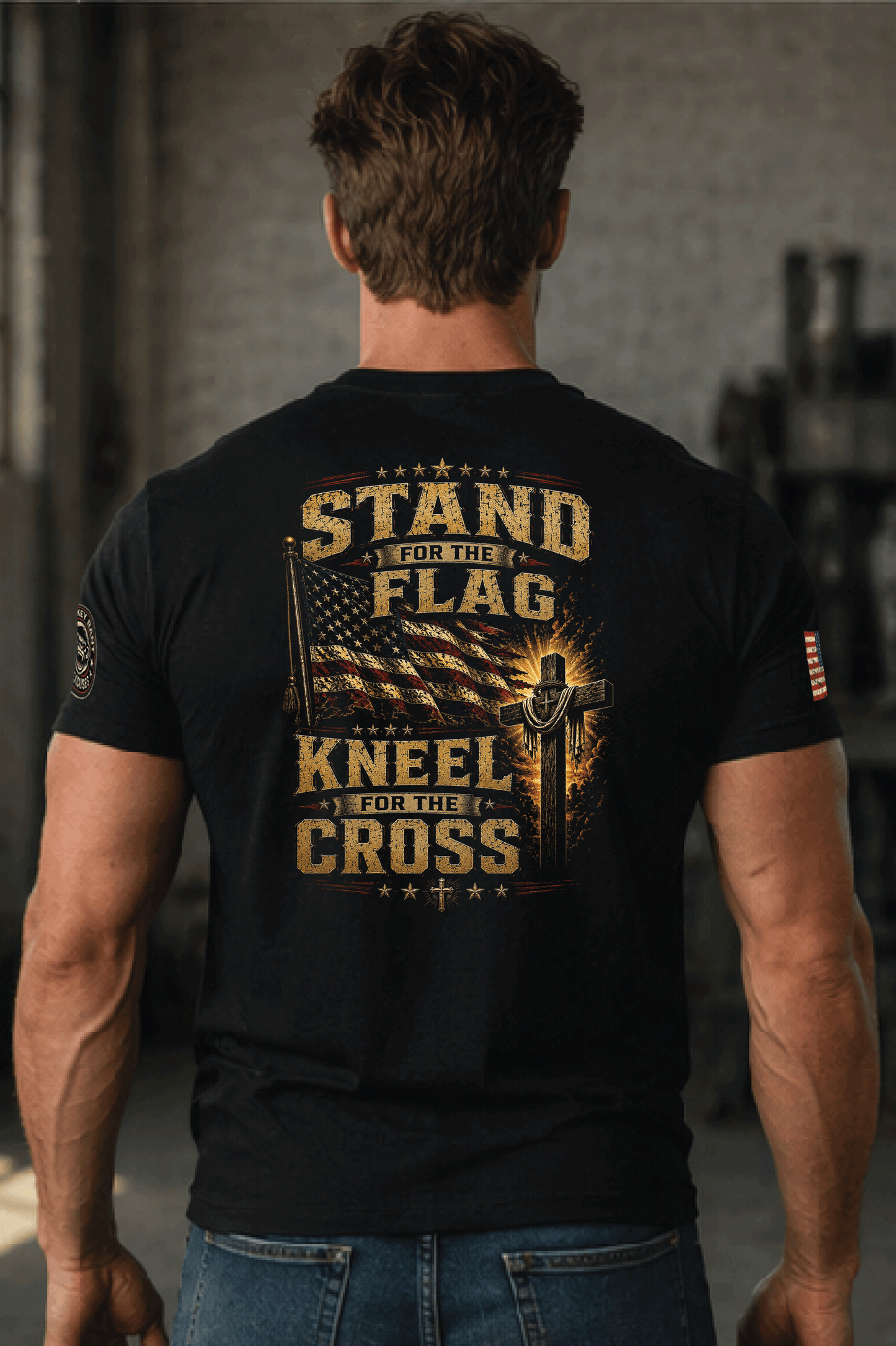 STAND FOR THE FLAG- KNEEL FOR THE CROSS- TEE